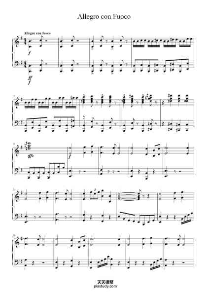 “Allegro con Fuoco”钢琴谱-Dvorak
arr: Jacob Kosowski-免费下载-天天钢琴