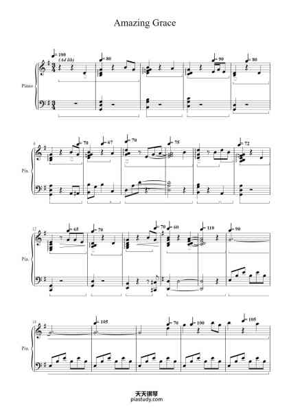 “Amazing Grace”钢琴谱-John Newton & William Walker-免费下载-天天钢琴