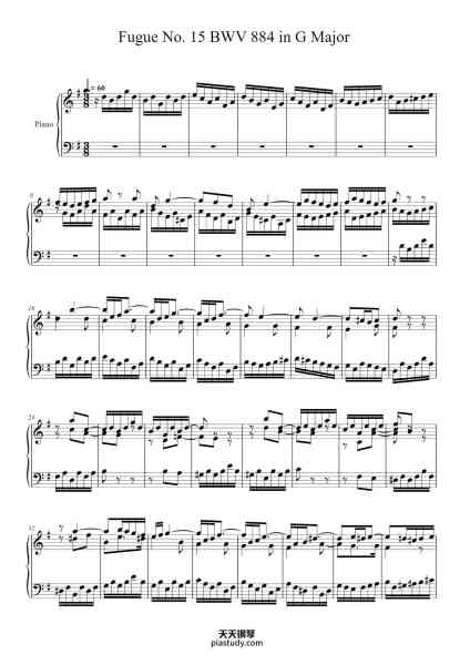 “Fugue No. 15 in G Major, BWV 884”钢琴谱-Johann Sebastian Bach (1685 - 1750)-免费下载-天天钢琴