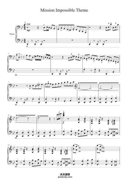 “Mission Impossible Theme”钢琴谱-Lalo Schifrin-免费下载-天天钢琴