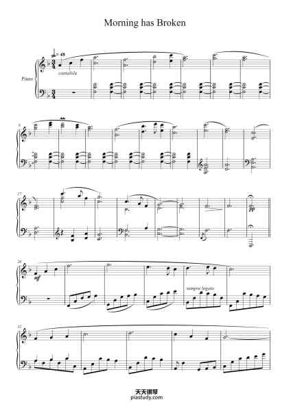 “Morning has Broken”钢琴谱-Arranged by José-Daniel Martínez-Miranda-免费下载-天天钢琴