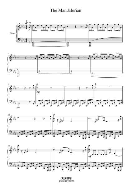 “The Mandalorian”钢琴谱-
By Ludwig Göransson, aranged for piano by Michael Mortenson-免费下载-天天钢琴