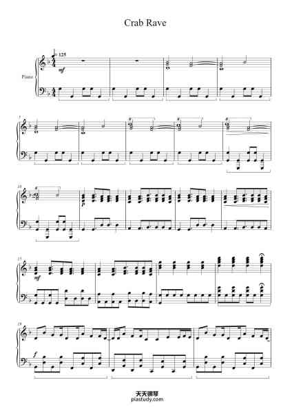 “Crab Rave”钢琴谱-Arr. Daniel Jones-免费下载-天天钢琴