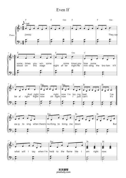 “Even If”钢琴谱-Arranged by Brett Xiang-免费下载-天天钢琴