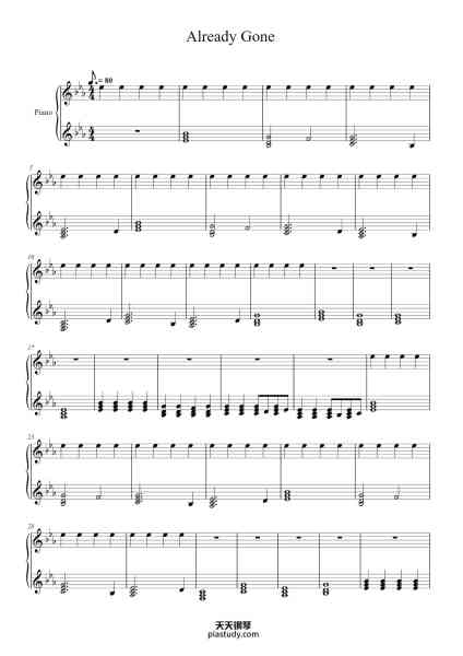 “Already Gone”钢琴谱-Sleeping at Last-免费下载-天天钢琴