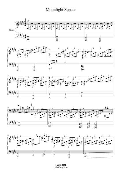“Piano Sonata No. 14 in C-sharp Minor, Op. 27, No. 2 "Moonlight"”钢琴谱-Ludwig van Beethoven-免费下载-天天钢琴