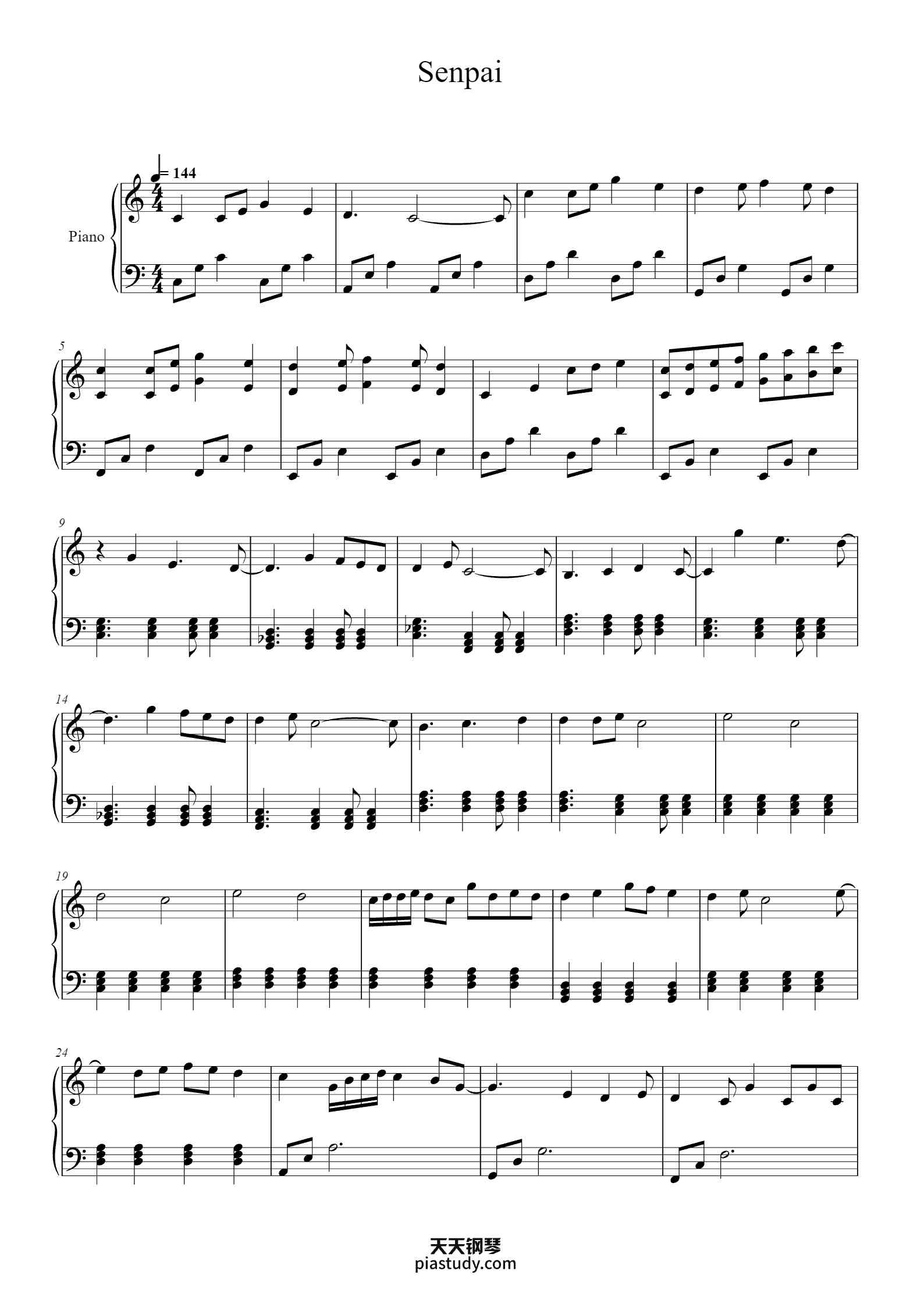 'Senpai – Friday Night Funkin FNF' - Piano Sheet Music By Friday Night ...