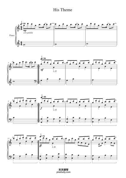 “His Theme”钢琴谱-Toby Fox Arr. by Sean Murphy-免费下载-天天钢琴