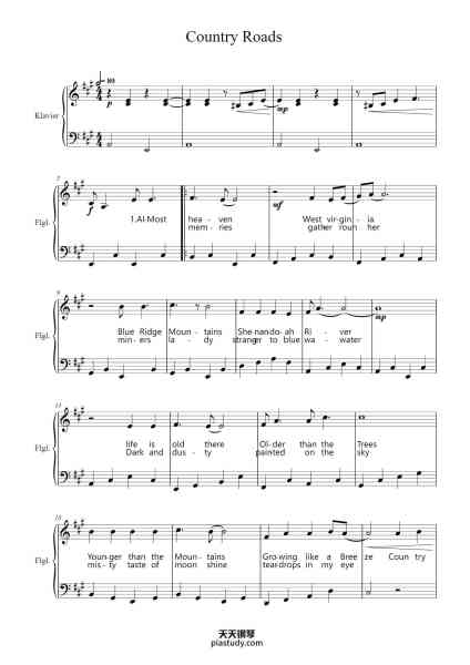 “Country Roads”钢琴谱-Galhe Claudedan-免费下载-天天钢琴