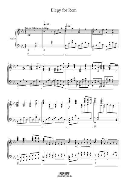 “Elegy for Rem”钢琴谱-Arranged by TheIshter Sheets by Bomb & Kou-免费下载-天天钢琴