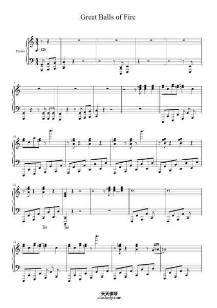 “Great balls of fire”钢琴谱-Jerry Lee Lewis-免费下载-天天钢琴