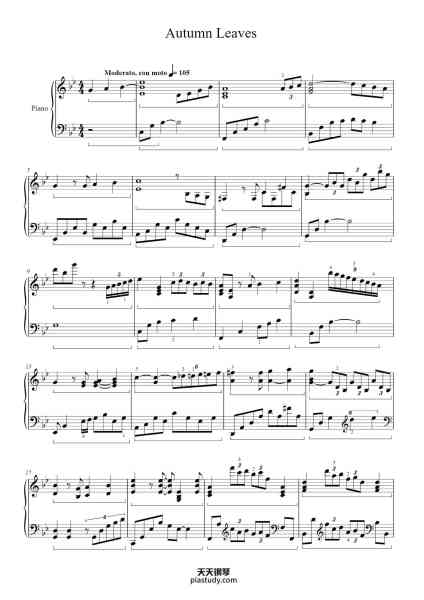 “Autumn Leaves”钢琴谱-Music by Joseph Kosma transcribed by Michael Wieland-免费下载-天天钢琴