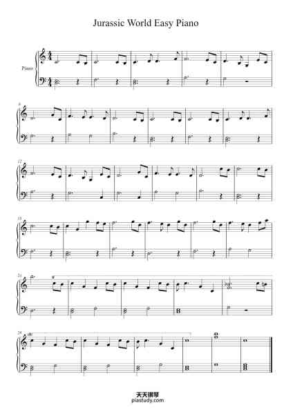 “Jurassic World Theme - Easy Piano”钢琴谱-John Williams-免费下载-天天钢琴