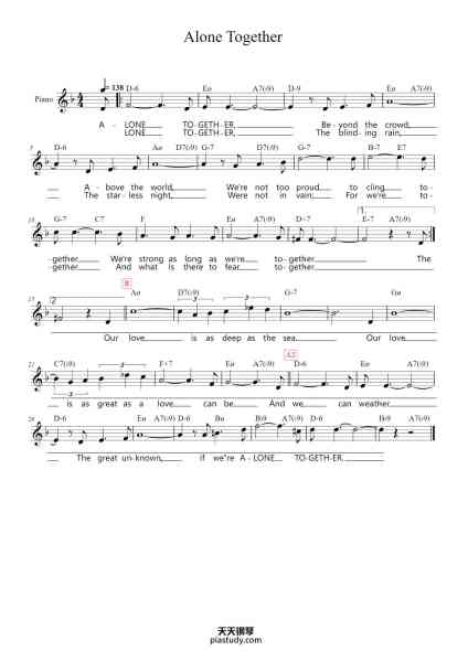 “Alone Together”钢琴谱-Arthur Schwartz-免费下载-天天钢琴