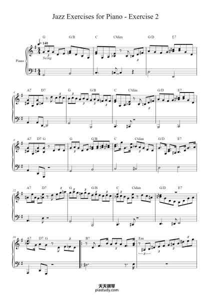 “Jazz Exercises for Piano - Exercise 2”钢琴谱-Oscar Peterson (1925 - 2007)-免费下载-天天钢琴
