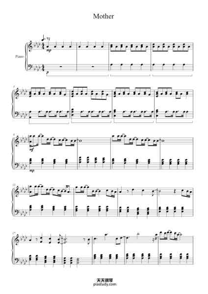 “Mother”钢琴谱-
Arranged: Calary-免费下载-天天钢琴