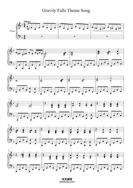“Gravity Falls Theme Song”钢琴谱--免费下载-天天钢琴