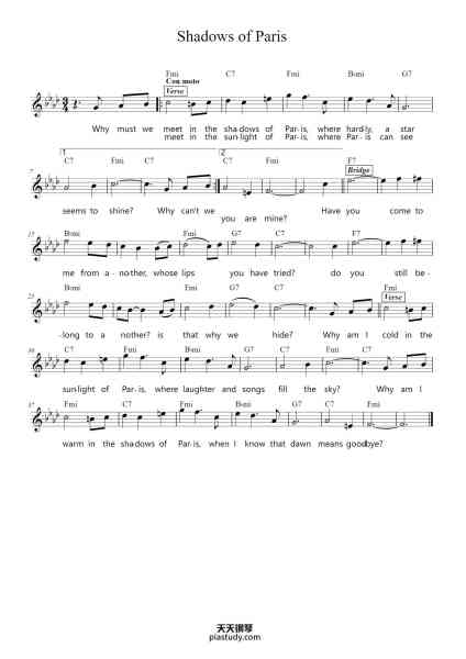 “Shadows of Paris”钢琴谱-Henry Mancini-免费下载-天天钢琴