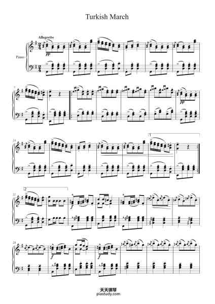 “Turkish March”钢琴谱-Ludwig Van Beethoven-免费下载-天天钢琴