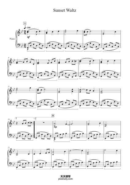 “Sunset Waltz”钢琴谱-Composed by Yoko Shimomura Arranged by James Buttfield-免费下载-天天钢琴