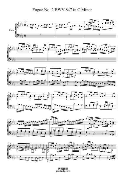 “Fugue No. 2 in C Minor, BWV 847”钢琴谱-Johann Sebastian Bach (1685 - 1750)-免费下载-天天钢琴