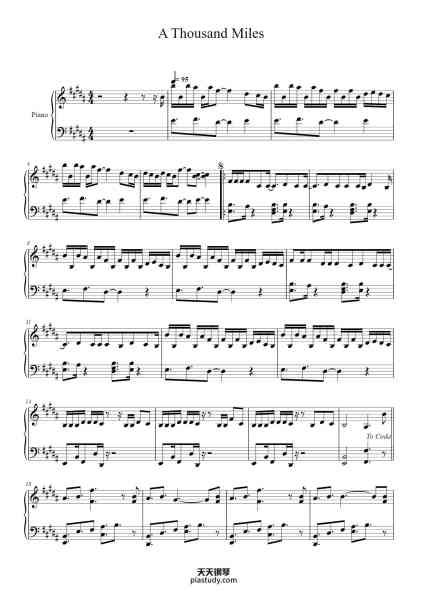 “A Thousand Miles”钢琴谱-Arranged by MCC-免费下载-天天钢琴