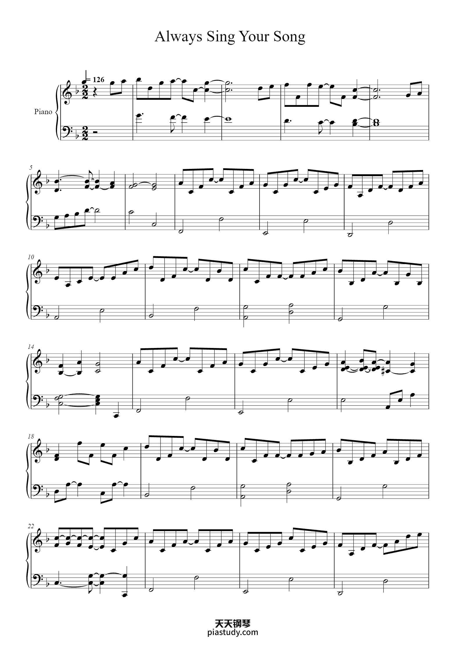 Always Sing Your Song钢琴谱 - emnsamsmom - free piano sheet music ...