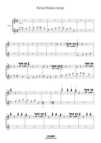 “Seven Nation Army”钢琴谱-Ben l'Oncle Soul-免费下载-天天钢琴