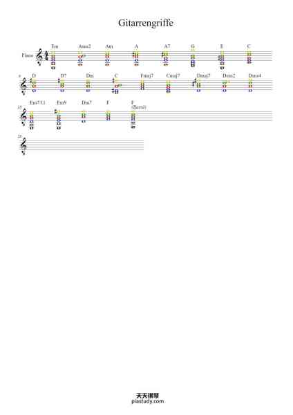 “Gitarrengriffe”钢琴谱-Klassenmusizieren 
mit Gitarren
-免费下载-天天钢琴