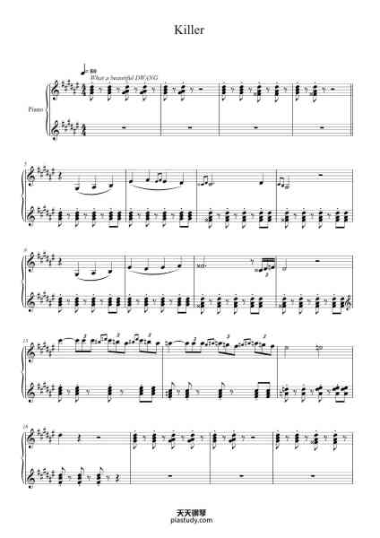 “Killer (Xenobii Piano Arrangement)”钢琴谱-Yugo Kanno-免费下载-天天钢琴