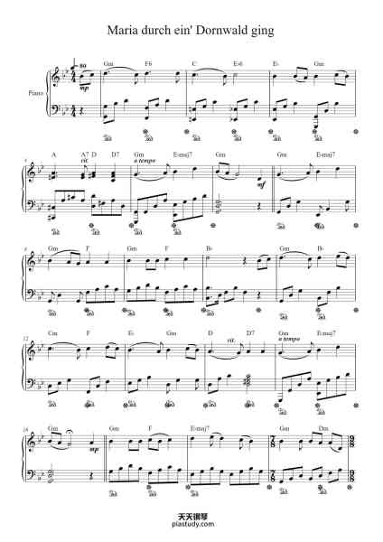 “Maria durch ein' Dornwald ging”钢琴谱-Volkslied-免费下载-天天钢琴
