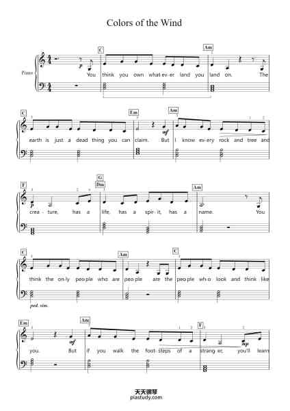 “Colors of the Wind”钢琴谱-arranged by Lisa Frimberger
www.playmusicsacramento.com-免费下载-天天钢琴