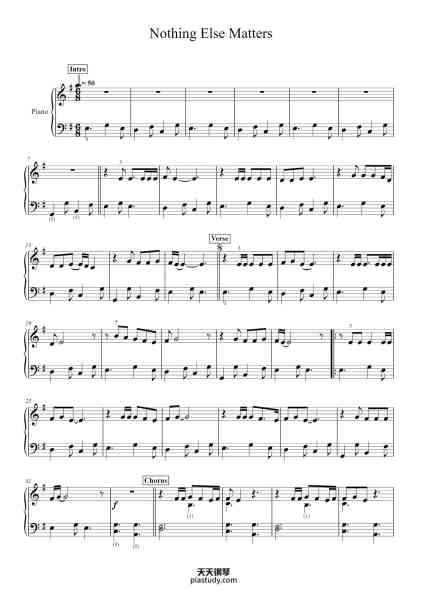 “Nothing Else Matters”钢琴谱-Metallica-免费下载-天天钢琴