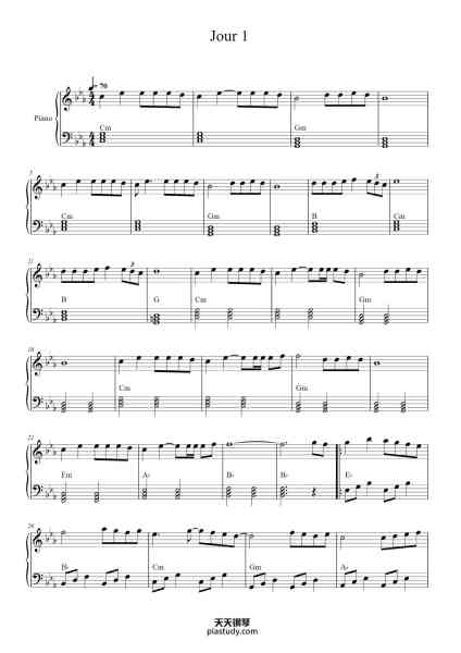 “Jour 1”钢琴谱-Découvrez la vidéo sur www.piano-facile.fr-免费下载-天天钢琴