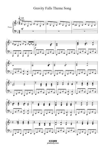 “Gravity Falls Theme Song”钢琴谱-Composed by Brad Breeck Transcribed by Andrea Tam-免费下载-天天钢琴