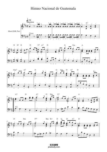 “Himno Nacional de Guatemala”钢琴谱-Música: Rafael Alvarez Ovalle
Letra: José Joaquín Palma-免费下载-天天钢琴