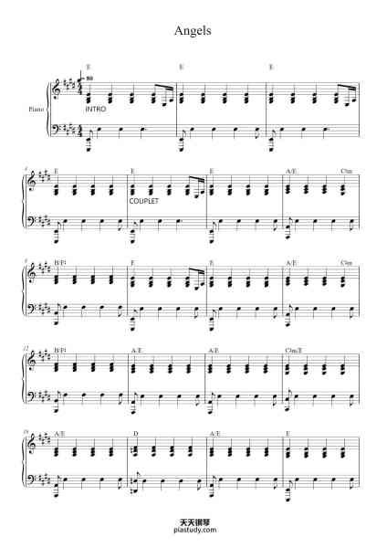 “Angels”钢琴谱-Ray Heffernan, Robbie Williams, Guy Chambers-免费下载-天天钢琴