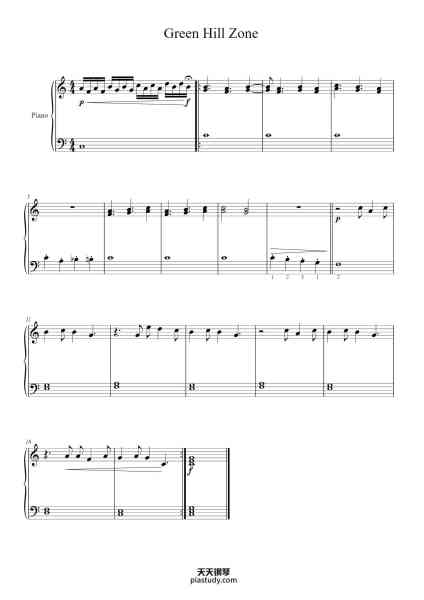 “Green Hill Zone”钢琴谱-MASATO NAKAMURA
Arr. Megan Kruitbosch
-免费下载-天天钢琴