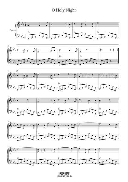 “O Holy Night”钢琴谱-Adolphe Adam-免费下载-天天钢琴