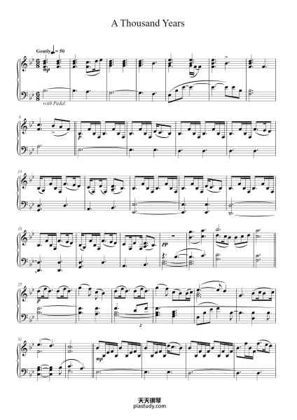 “A Thousand Years”钢琴谱-Words and Music by Christina Perri and David Hodges-免费下载-天天钢琴