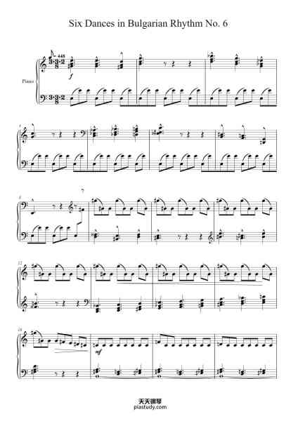 “Six Dances in Bulgarian Rhythm No. 6, from "Mikrokosmos", Sz. 107, BB 105”钢琴谱-Béla Bartók
Sz.107 BB 105 -免费下载-天天钢琴