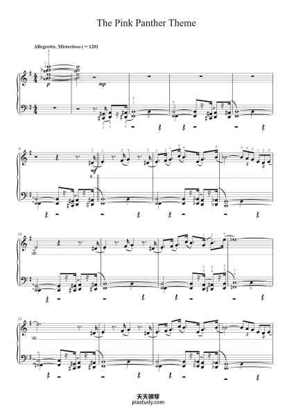“The Pink Panther Theme”钢琴谱-Henry Mancini Arranjo: Vincent Charrier-免费下载-天天钢琴