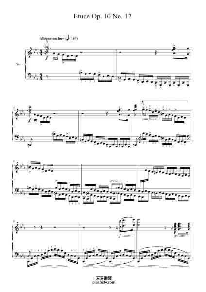 “Etude Op. 10 No. 12 in C Minor "Revolutionary"”钢琴谱-Frederic Francois Chopin-免费下载-天天钢琴