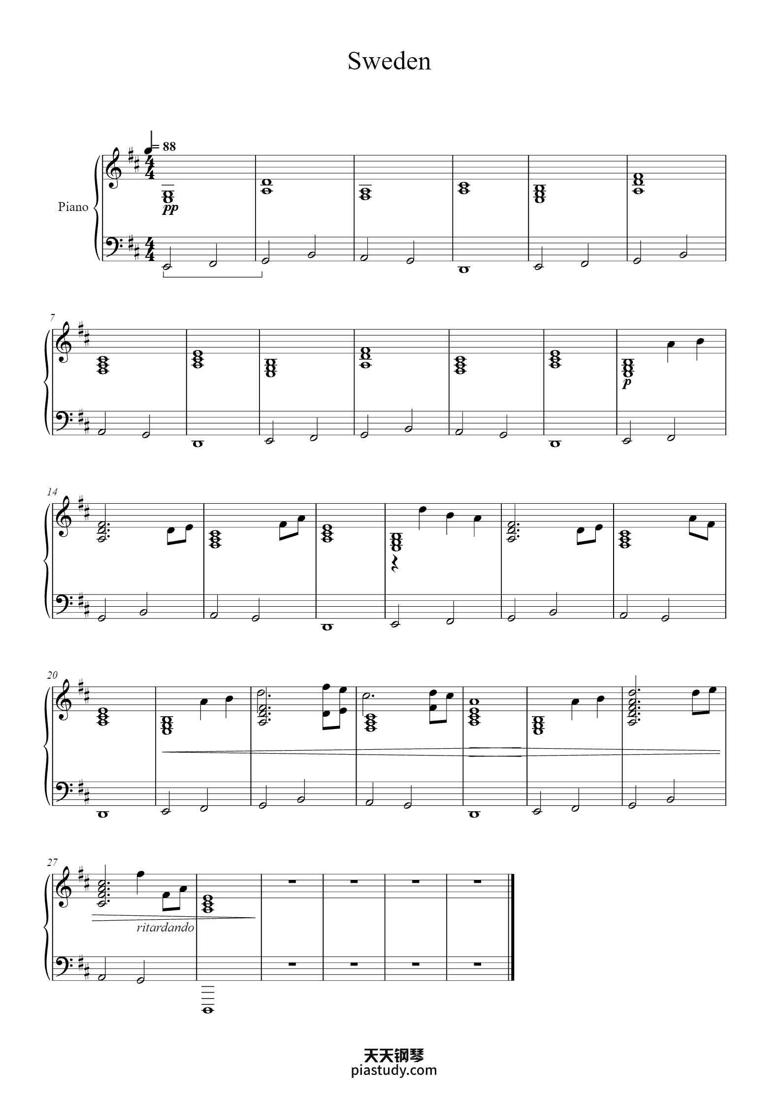 Sweden - C418钢琴谱 - C418 - free piano sheet music - PiaNoproblem