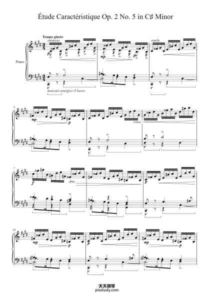 “Étude Caractéristique Op. 2 No. 5 in C♯ Minor”钢琴谱-Adolf von Henselt
(1814–1889)-免费下载-天天钢琴