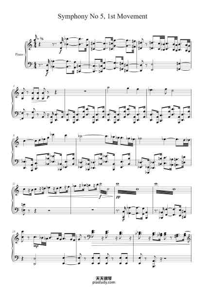 “Symphony No. 5 in D minor, Op. 47: I. Moderato - Solo Piano”钢琴谱-Dmitry Shostakovich Arr. Demetrius Bitler-免费下载-天天钢琴