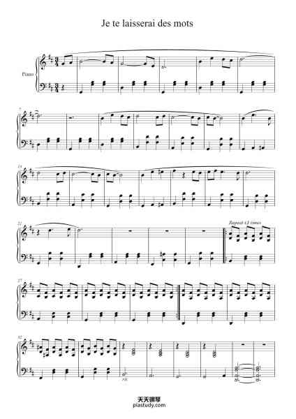 “Je te laisserai des mots”钢琴谱-Patrick Watson
Arr. Martin Zamorano-免费下载-天天钢琴