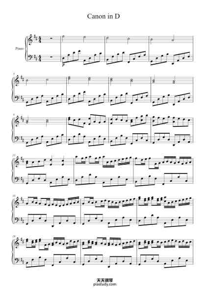 “Canon in D Major”钢琴谱-Pachelbel-免费下载-天天钢琴