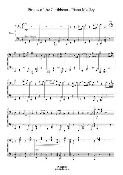 “Pirates of the Caribbean - Piano Medley”钢琴谱-Saldi-免费下载-天天钢琴