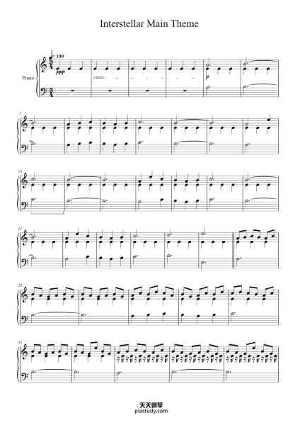 “Interstellar Main Theme”钢琴谱-Music by Hans Zimmer
Arranged by Andrés Quintana-免费下载-天天钢琴